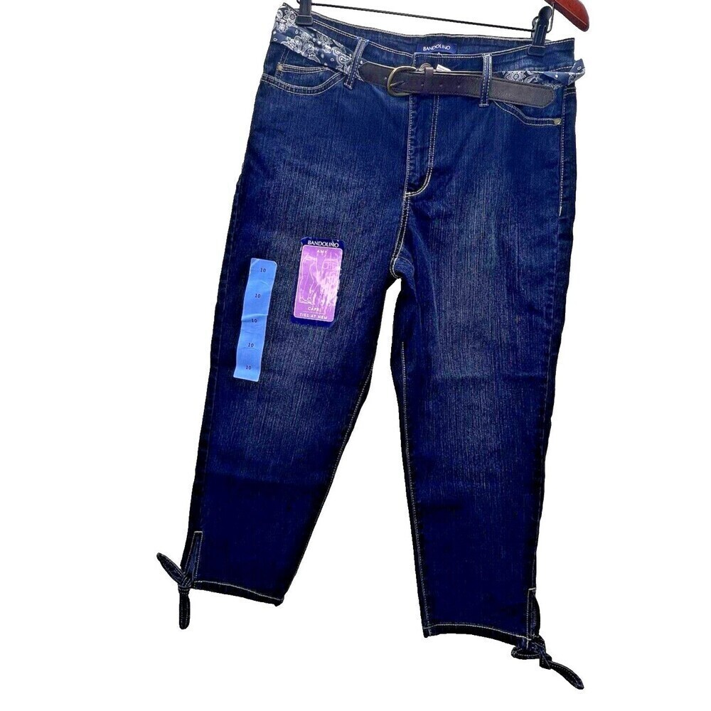 Bandolino amy Capri Jeans size 10 Perfect Fit women casual tie belt Stretch New